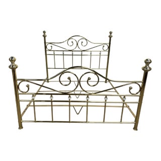 Vintage King Size Victorian Revival Inspired Scrollwork Brass and Porcelain Bed For Sale