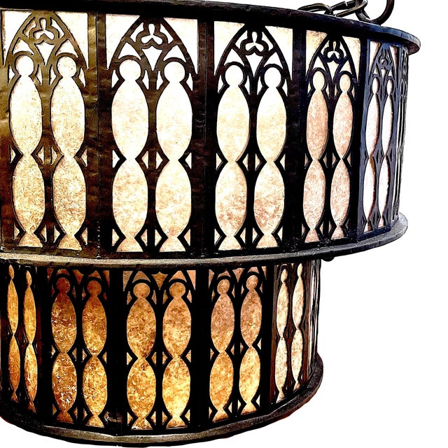 Gothic Late 20th Century Monumental Bespoke Hand-Forged Iron Gothic Chandelier With Mica Panels For Sale - Image 3 of 13