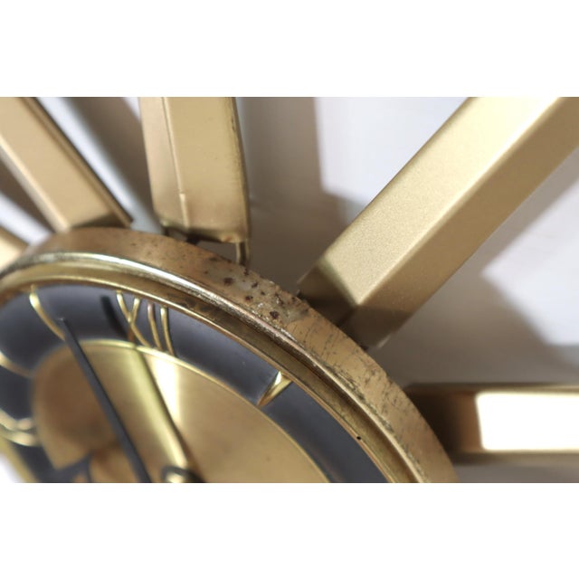 Vintage Mid Century Sessions Starbust Wall Clock 50's 60's Modern Retro Gold Black For Sale - Image 4 of 10