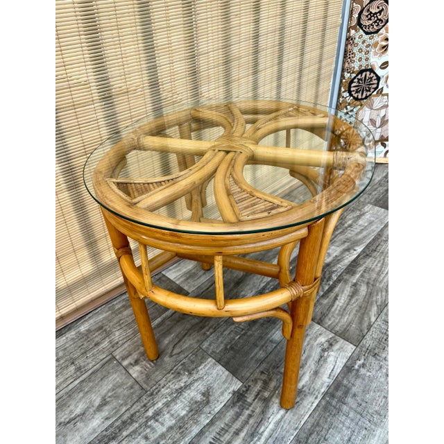 Boho Chic Costal Style Split Bamboo and Rattan Boho Side Table. Circa 1980s For Sale - Image 3 of 12