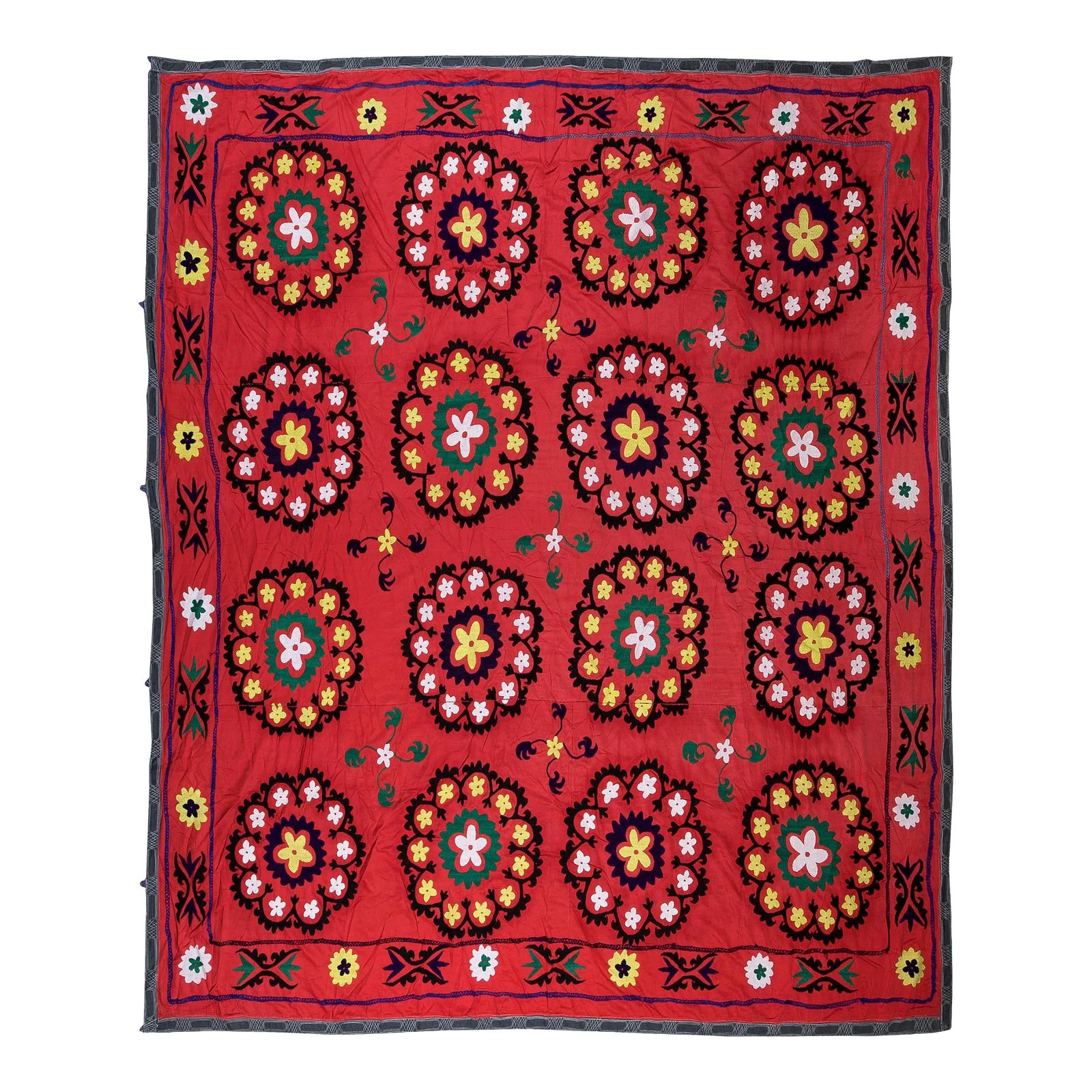 Vintage Red Color Silk Hand Embroidery Throw Central Asian Suzani Wall ...