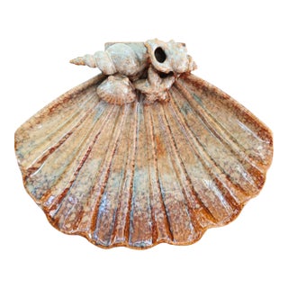 Vintage 1960's Pottery Shell Trinket Dish Catchall Coastal Nautical Beach House For Sale