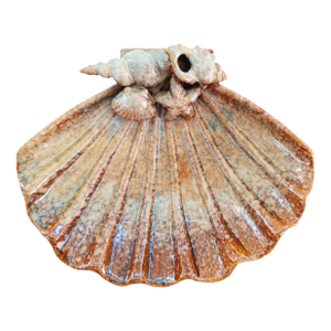 Vintage 1960's Pottery Shell Trinket Dish Catchall Coastal Nautical Beach House