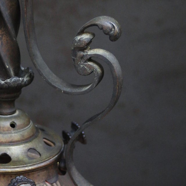 Metal Art Nouveau Brass, Iron and Clear Cut Glass Flush Mount For Sale - Image 7 of 12