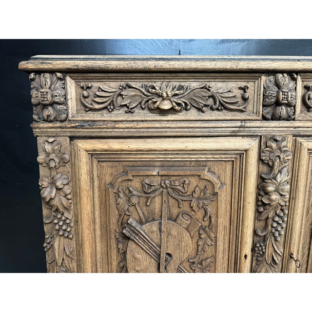 French Carved Oak Sideboard, 1860 For Sale - Image 11 of 16