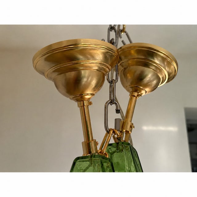 Contemporary light and dark green “Poliedri” Murano Glass Chandelier by SimoEng Italian oval hand- made chandelier in a...