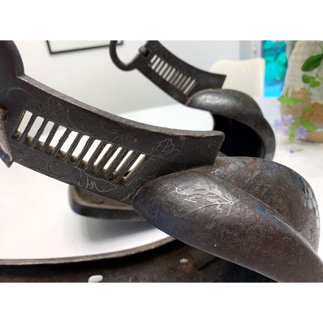 Antique Japanese Iron Stirrups with Silver Inlay Signed For Sale - Image 10 of 18