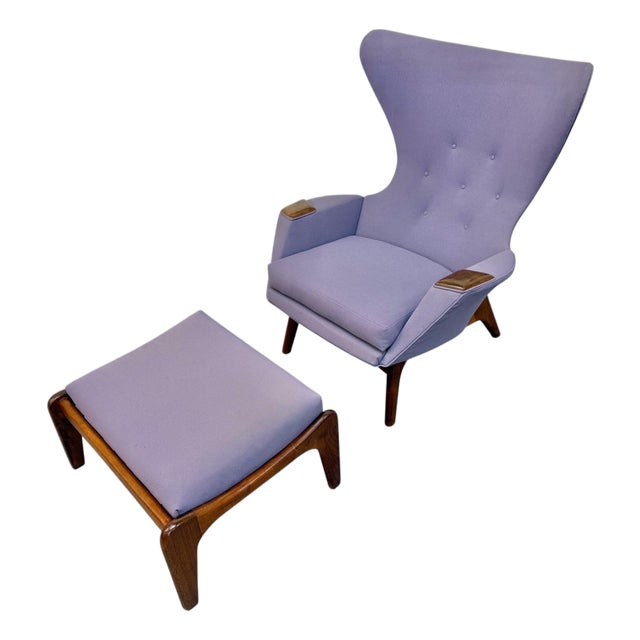 Mid-Century Modern Adrian Pearsall Walnut Wing Chair & Ottoman For Sale