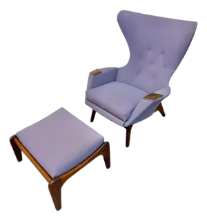Mid-Century Modern Adrian Pearsall Walnut Wing Chair & Ottoman