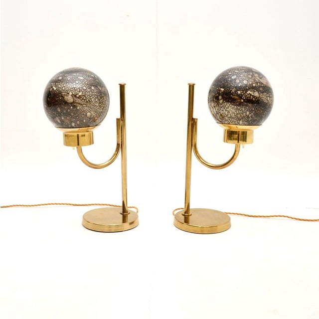 Metal Vintage Swedish Brass and Glass Table Lamps from Bergboms, 1970s, Set of 2 For Sale - Image 7 of 7