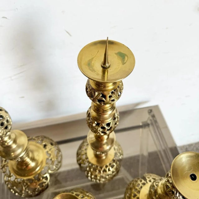 Monumental Japanese James Mont Style Ascending Brass Candle Holders - Set of 4 For Sale In Miami - Image 6 of 10