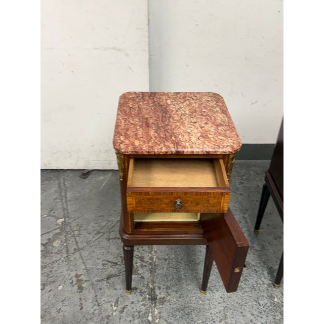Late 19th Century Antique French Louis XVI Style Marble-Top Side Table, Pair For Sale - Image 5 of 12