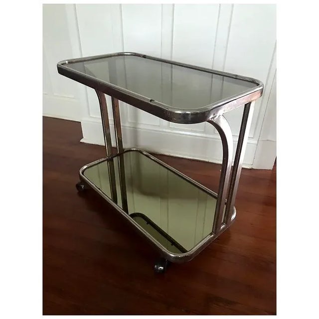 1970s Vintage Industrial Mirrored Bar Cart Attributed. To Willy Rizzo For Sale - Image 6 of 9