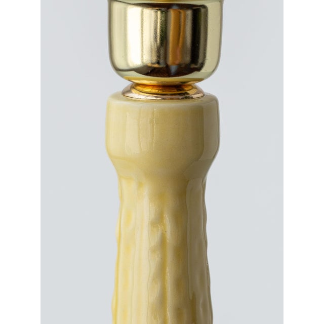 Butter Yellow Ceramic Table Lamp with Pink Silk Pleated Shade from Casa Pupo, Spain, 1960s For Sale - Image 12 of 15