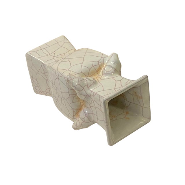 2000 - 2009 Chinese Ceramic Crackle Pattern Ram Off White Guan Ware Vase For Sale - Image 5 of 6