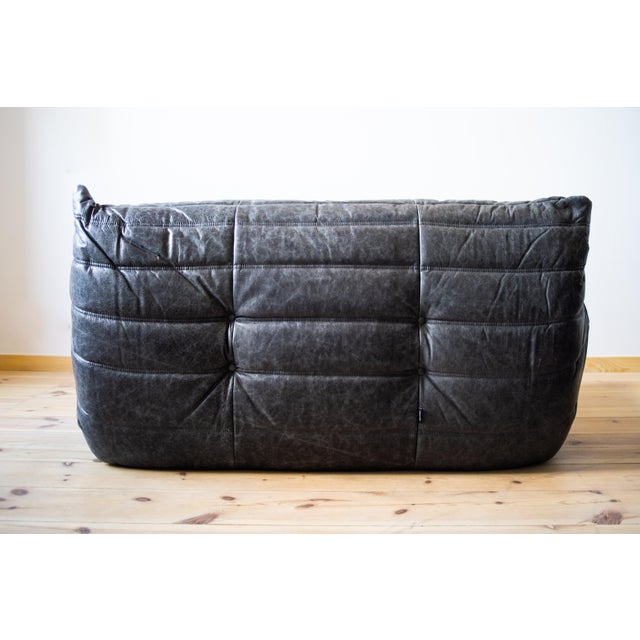 Ligne Roset Black Togo Living Room Set in Dubai Leather by Michel Ducaroy for Ligne Roset, Set of 5 For Sale - Image 4 of 18
