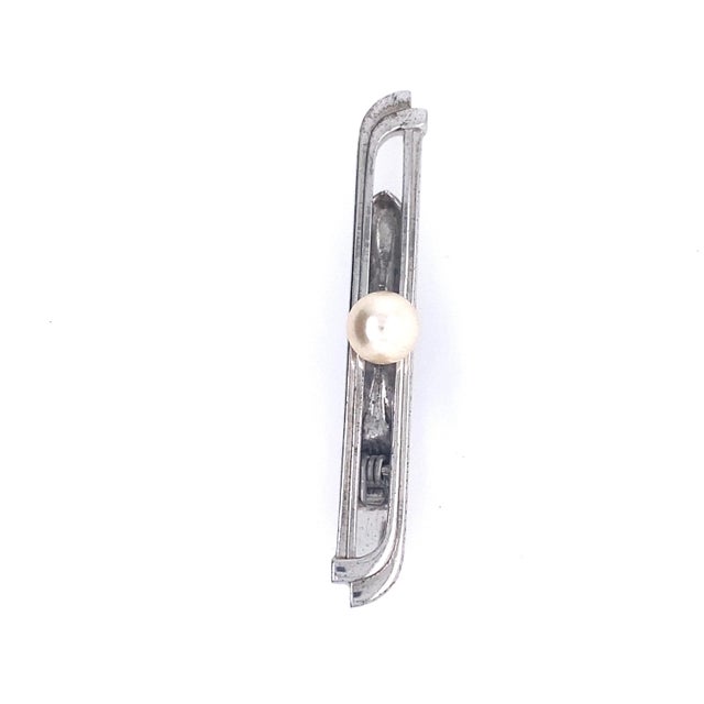 Metal 1990s Mikimoto Estate Akoya Pearl Tie Bar Sterling Silver 6.73 mm 5.91 Grams For Sale - Image 7 of 12