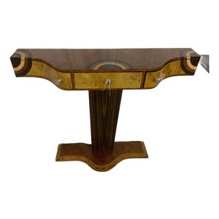 Mid 20th Century Art Deco Burl Wood Pedestal Console or Entry Table For Sale