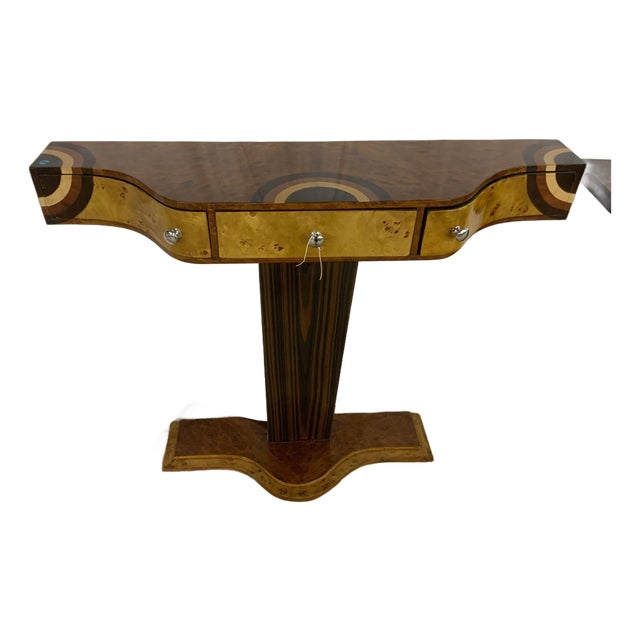 Mid 20th Century Art Deco Burl Wood Pedestal Console or Entry Table For Sale