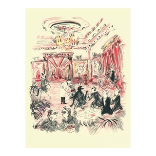 Lobby Lady Chat Original Watercolor by Pauline De Roussy De Sales For Sale