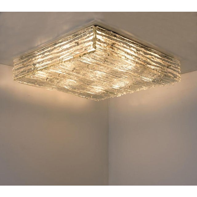 Large Textured Glass Square Flush Mount attributed to Kalmar, Austria, 1960s For Sale - Image 12 of 14