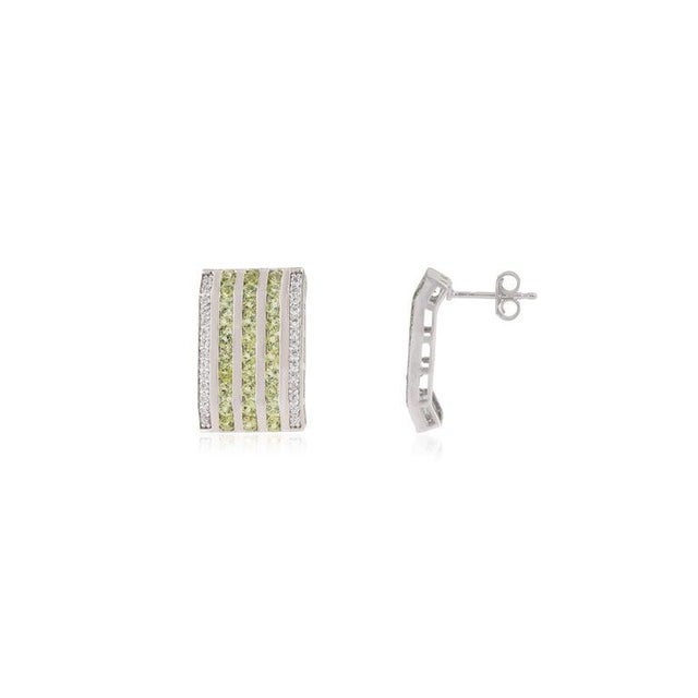 Not Yet Made - Made To Order Silver Multi-Band Peridot Zircon Wide Bar Half Hoop Earrings- A Pair For Sale - Image 5 of 12
