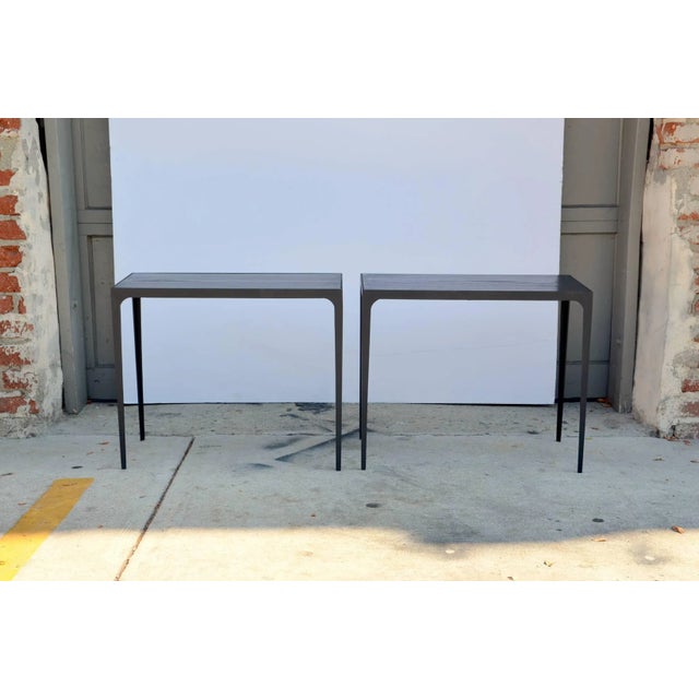 'Esquisse' Ebonized Grooved Oak and Iron Side Tables by Design Frères - a Pair For Sale In Los Angeles - Image 6 of 6
