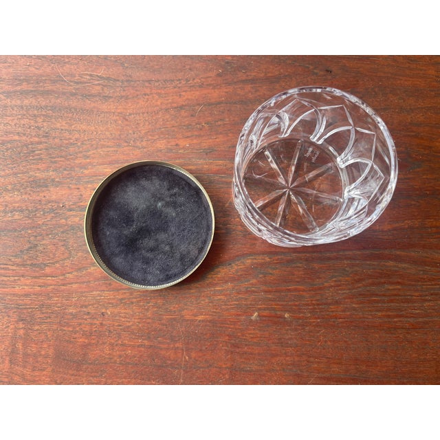Antique Art Nouveau Flower Brass Cover & Cut Glass Vanity Dresser Jar For Sale - Image 4 of 5