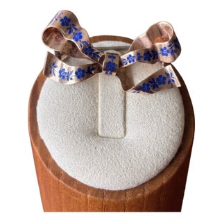 Antique Edwardian 14k Rose Gold Bow Brooch Blue Champlevé Enamel Floral Posey's For Sale
