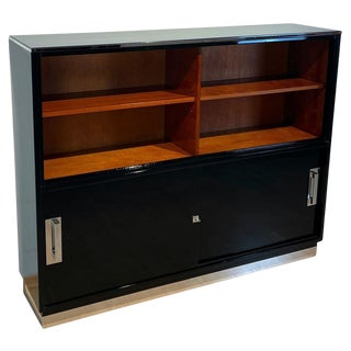 Vintage Bauhaus Office Cabinet in Black Lacquer and Mahogany, 1930 For Sale