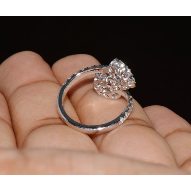 Ruby Red Certified Natural 2.08cts Ruby & Diamond Floral Bypass Halo Ring in Solid 18k White Gold, Size 5.5 For Sale - Image 8 of 12