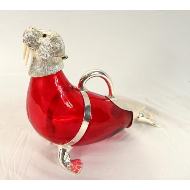 Silver-Plated Glass Walrus Decanter Jug For Sale - Image 6 of 7