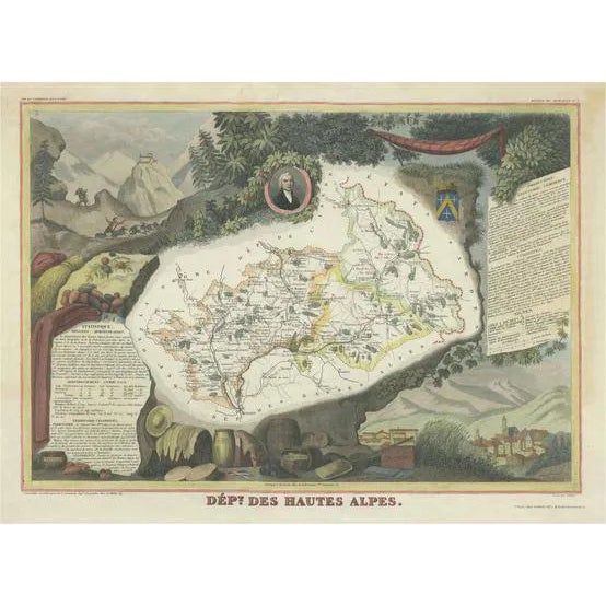 Antique Map of the Department of Hautes Alpes For Sale