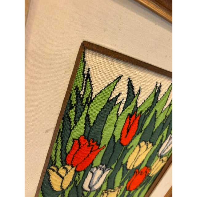 Wood Vintage Framed Tulip Needlepoint Textile Art Scandinavian Modern Solid Wood Frame For Sale - Image 7 of 12