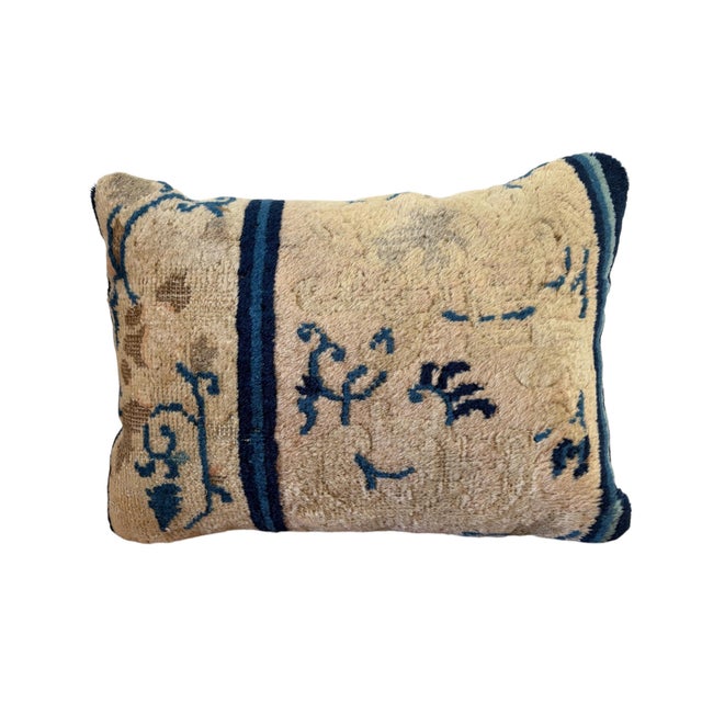 This Custom made decorative throw umbar pillow is handcrafted from an antique Chinese rug fragment, featuring vintage...