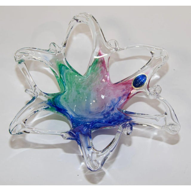 Vintage Murano Star Flower Shape Art Glass Dish Italy For Sale - Image 4 of 13