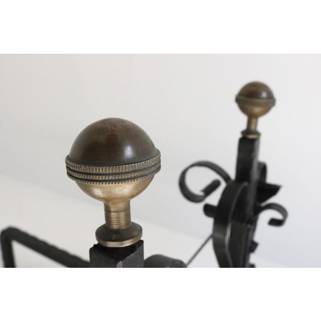 Antique Hand-Forged Wrought Iron Andirons, 1890s, Set of 2 For Sale - Image 3 of 13