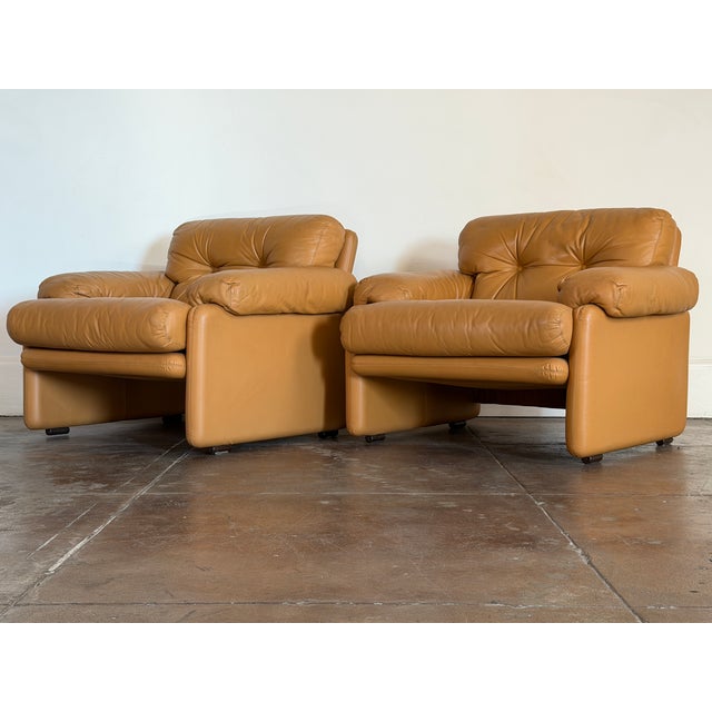 Mid-Century Modern Vintage 1980's Tobia Scarpa Coronado Leather Lounge Chairs For Sale - Image 3 of 6