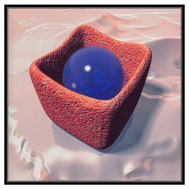 The artwork here, "Vessel II", is a fascinating depiction of a shinny blue in a brown basket, that is saturated with acute...