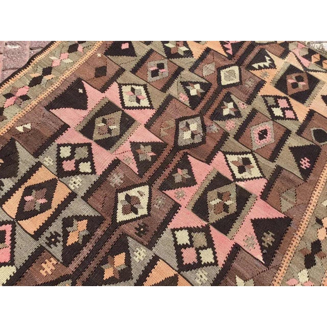Vintage Brown Turkish Kilim Rug - 55" X137" For Sale In Raleigh - Image 6 of 11