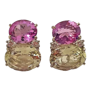 Large GUM DROP™ Earrings with Pale Purple and Green Amethyst and Diamonds - A Pair