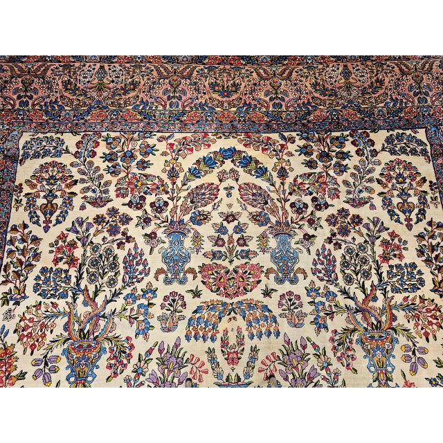 Antique Oversized Persian Kerman Lavar Rug, Hand-Knotted Wool, Allover Floral Vase Pattern, Ivory & Pink, 11x20 For Sale - Image 13 of 18