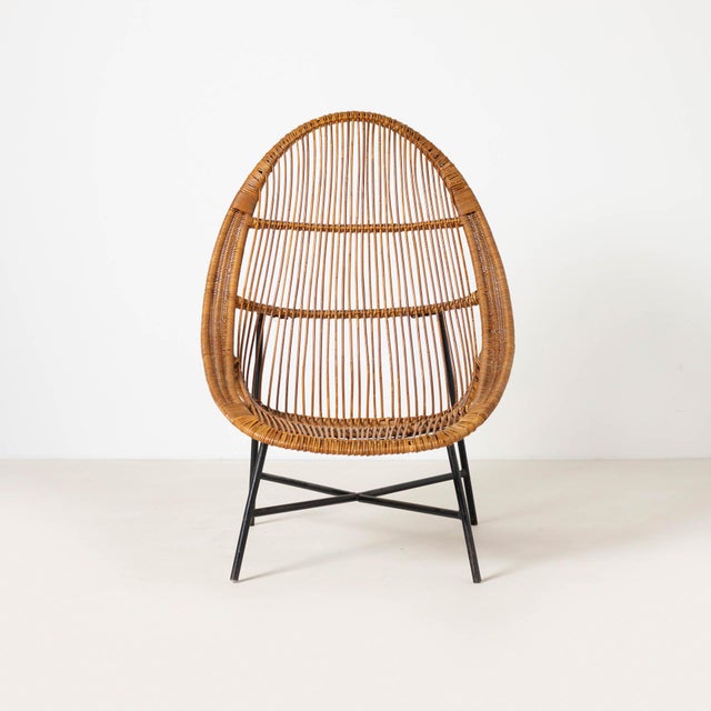 Unique mid century modern wicker chair, Czechoslovakia, 1960s Original, unrestored condition. Resembles the chair by...