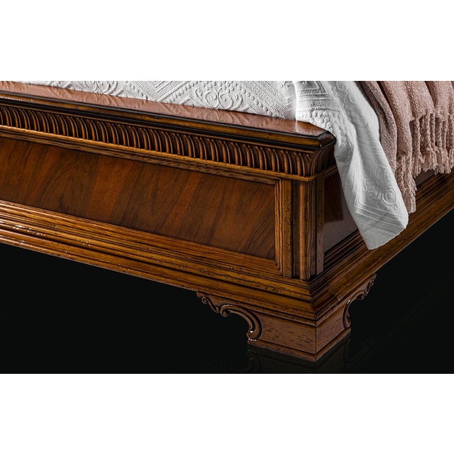 Handcrafted Italian Empire Style Walnut Bed With Marquetry Headboard For Sale - Image 4 of 7