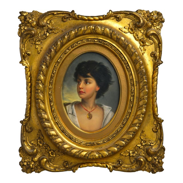 Antique German Porcelain Plaque in the Style of Kpm, Neapolitan Fisher Boy After Richter For Sale