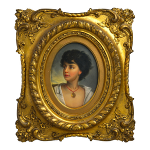 Antique German Porcelain Plaque in the Style of Kpm, Neapolitan Fisher Boy After Richter