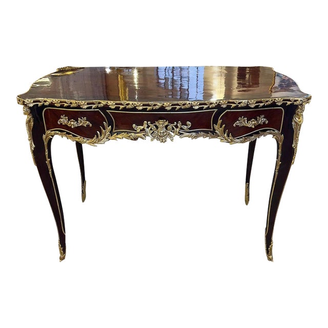 French Rococo Style Writing Desk With Gold Details For Sale