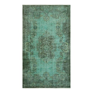 Vintage Zeki Müren Rug in Turquoise With Green Floral Medallion | Rug & Kilim For Sale
