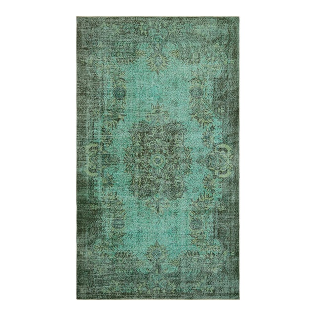 Vintage Zeki Müren Rug in Turquoise With Green Floral Medallion | Rug & Kilim For Sale