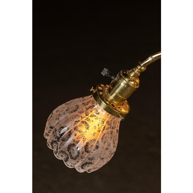 Vintage Brass Chandelier With Etched Glass Shades For Sale - Image 4 of 9